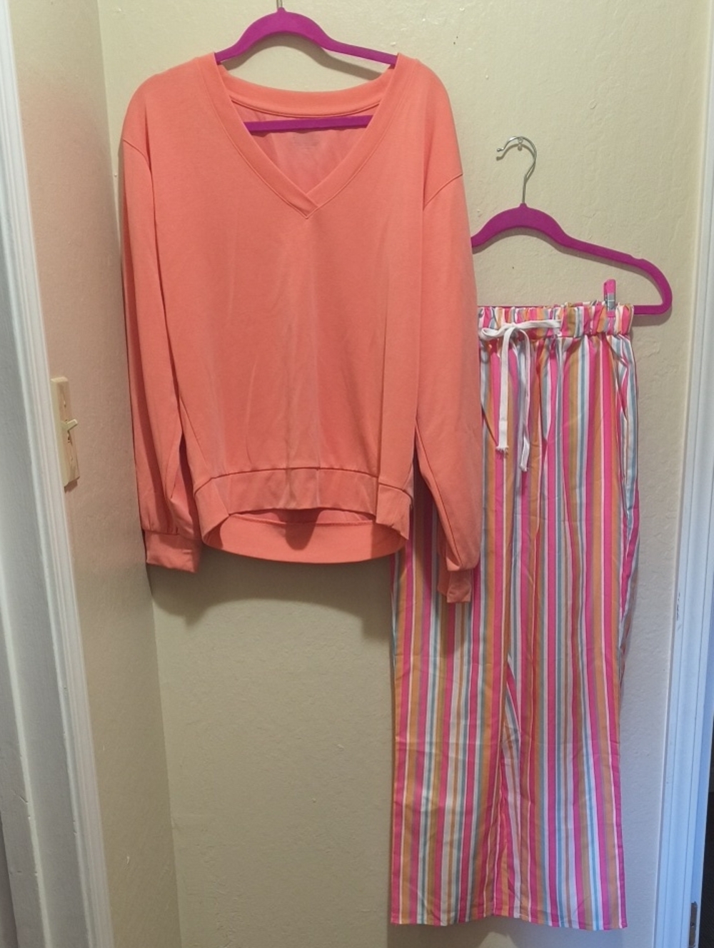 Lounge Set with Striped Pants